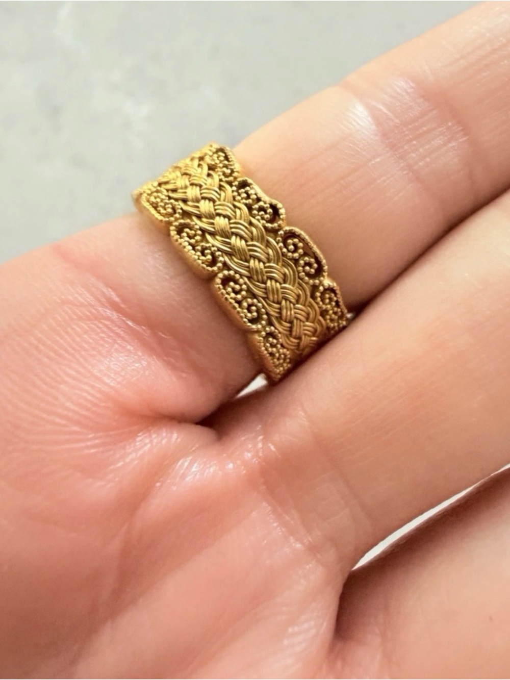 Solid 999 Pure Gold Ring 10.4g Chinese Filigree Braided Band 24K Fine Jewelry